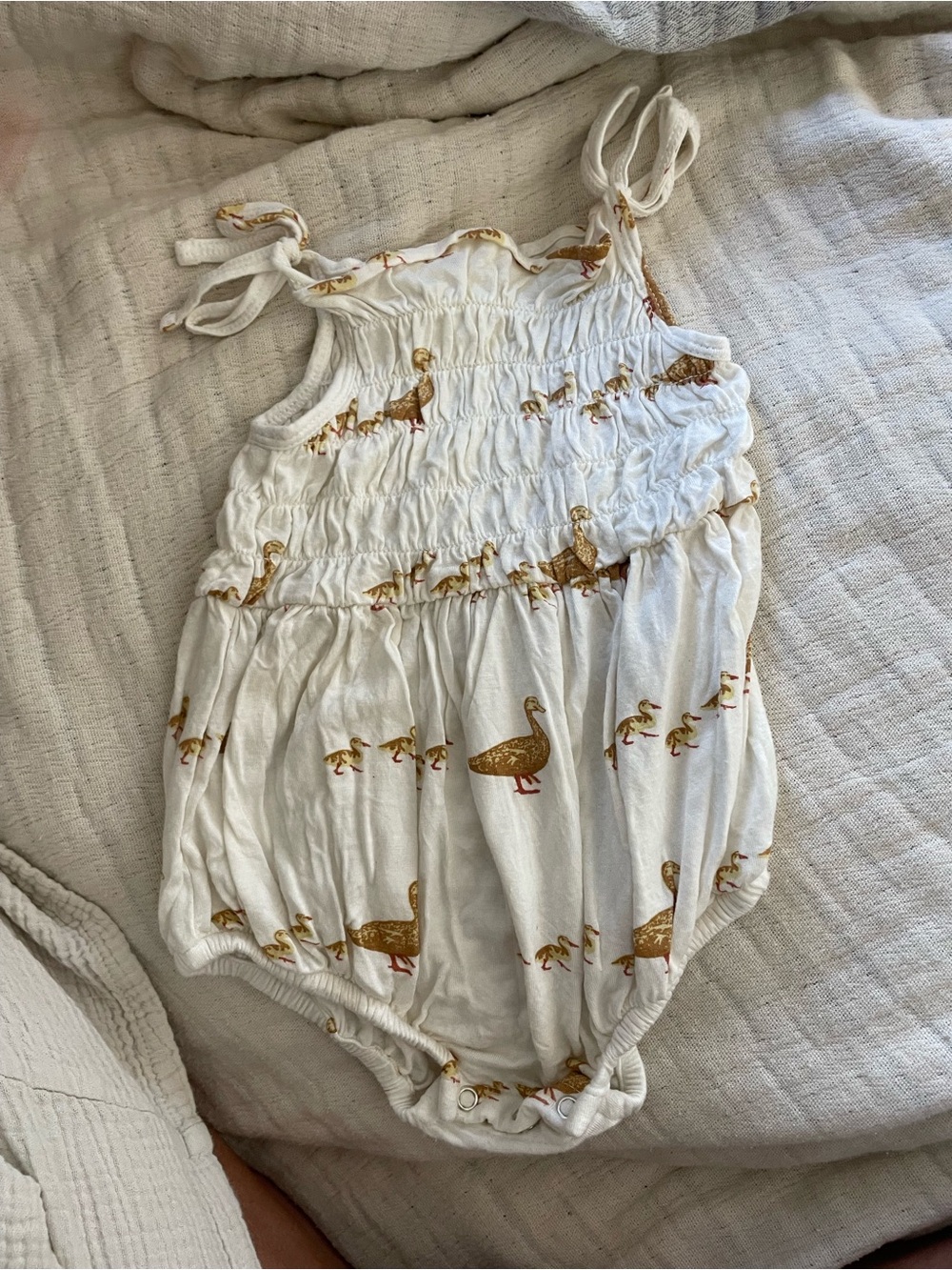 kate quinn Cream and Gold Duck Print One-Piece